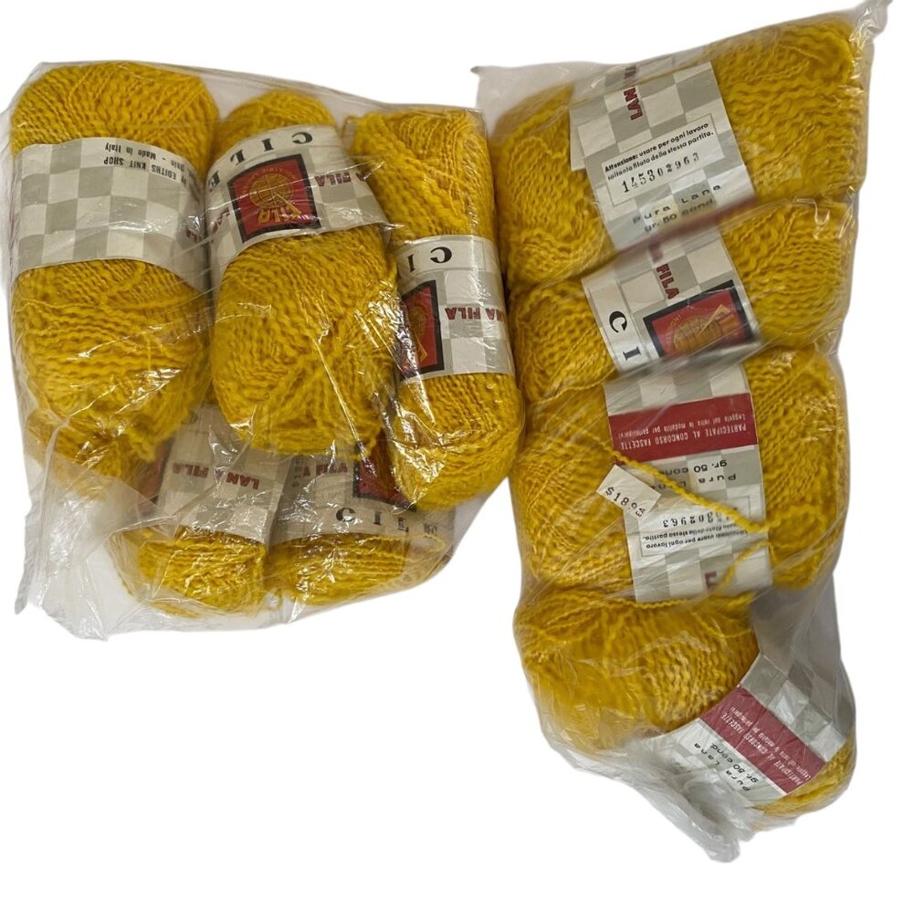 Lana Fila Yellow Knitting Slub Yarn Lana Wool‎ Made In Italy 10 Skeins Lot 50 gr